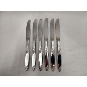 VINTAGE Oneida Silver Twilight Rose Modern Hollow Knives Set of 6 (Made in USA)